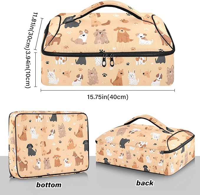 Casserole Carrier Lovely Dogs PatternInsulated Casserole Carrier for Hot or Cold Food Thermal Lunch Tote for Potluck Parties Picnic Beach Fits 9 x 13 Inches Baking Dish