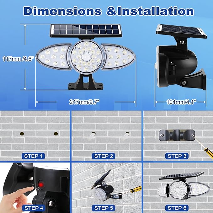 EMANER Solar Motion Lights Outdoor | Remote Control Brightest Flood Light Outside Dusk to Dawn Waterproof Solar Security Spot Lights 5 Modes for House Wall Mount Backyard Garden 2Pack