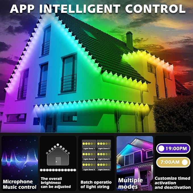 SINLEY 200FT Permanent Outdoor RGB LightsWaterproof Smart LED Eaves Lights with App/Remote Controlfor Christmas and All Holiday DecorDaily and Accent LightingHouse Roof and Garden Lighting