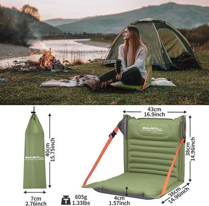 EULANT Lightweight Inflatable Folding Seats for Camping Chair with Back Support and Adjustable StrapsFoldable Bleacher Chairsfor Camping Hiking Sporting Events and Park