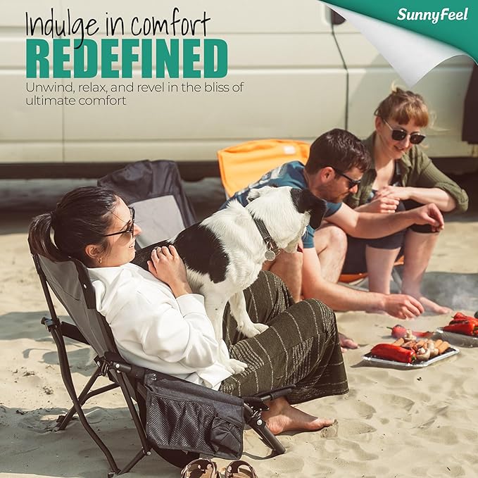 SUNNYFEEL Low Folding Beach Chair for Adults Portable Lightweight Sling Beach Camping Chairs with Cup Holder ArmrestFoldable Camp Lawn Chair for Outdoor Sand Concert Travel Sport Events300LBS