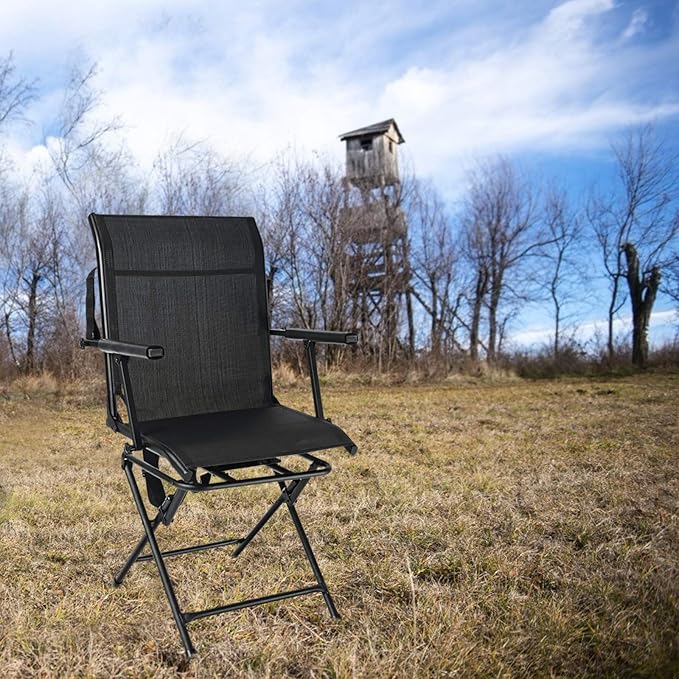 Tangkula 360-Degree Hunting Swivel Chair Ground Blind Chairs w/Armrest &amp Mesh Back Foldable Hunting Chairs w/Non-Slip Foot Pads &amp Steel Frame Portable Hunting Seats for Camping Hunting Fi