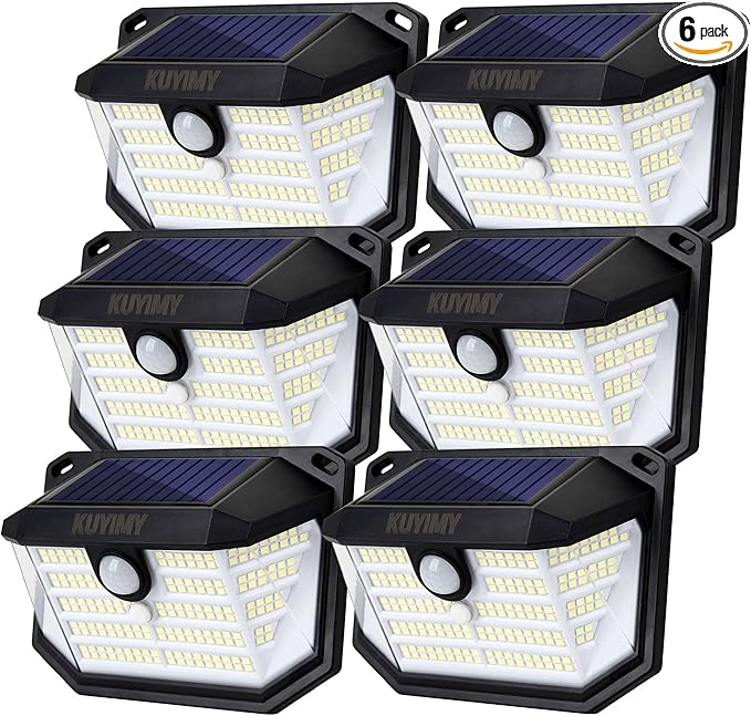 Solar Outdoor Lights 230 LED with Motion Sensor and 3 Modes IP65 Waterproof 270° Wide Angle Light Easy-to-Install Intelligent Security Wireless Wall Lights for Patio Front Door(6 Pack)