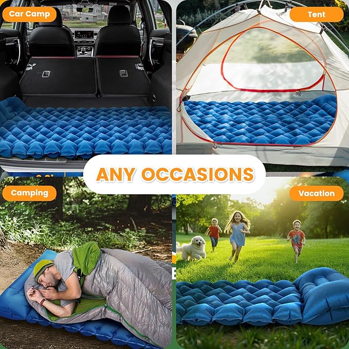 Sleeping Pad Compact Sleeping Pad for Camping with Pillow Built-in Foot Pump Inflatable Sleeping Mat for Travel Backpacking Hiking Sleeping Bag Tent Outdoor Adventure Camp Gear