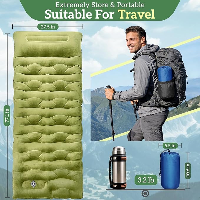 Sleeping Pad for Camping 6 Velvet Camping Mat Ultralight Inflatable Sleeping Pad with Built-in Foot Pump &amp Pillow Compact for Camping Backpacking Hiking Traveling Tent