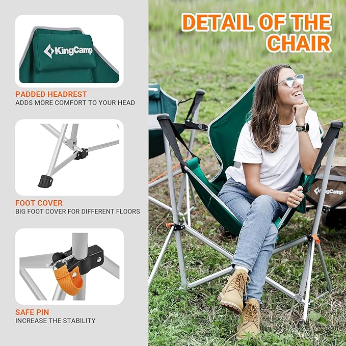 KingCamp Oversized Hammock Camping Chair Swinging Recliner Chair for Backyard Lawn Beach Camp Outside Indoor Adults Portable Lounger Folding Chair Hold Up to 264lbs Cup Holder (Green/Grey)
