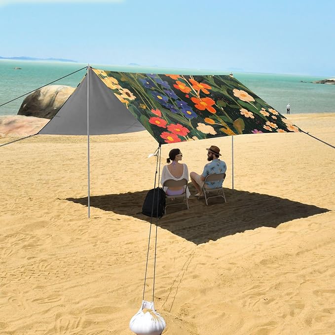 Beach Tent Sun Shelter Vintage Floral Vines Lightweight &amp Easy Setup Beach Shade Canopy for Camping Fishing