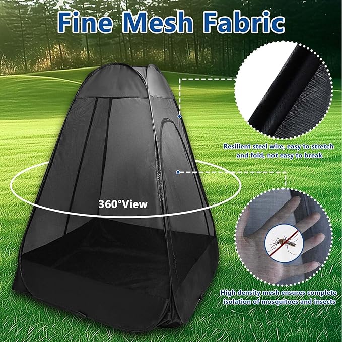 1-Person Camping Chair Pop up Tent 47x47x59 See Through Single Mesh Tent Bugs Barrier Mosquito Net 2 Zipper Doors Outdoor Sports Pod Shelter with Bag for Fishing Not Included Chair