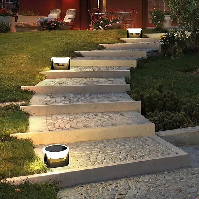 Solar Post Lights with Remote Control Modern Pillar Light Dusk to Dawn IP54 Waterproof Solar Post Cap Lights with 3200K LED Outdoor Light Fixture for Garden Deck Patio Outside Lighting (Geometric)