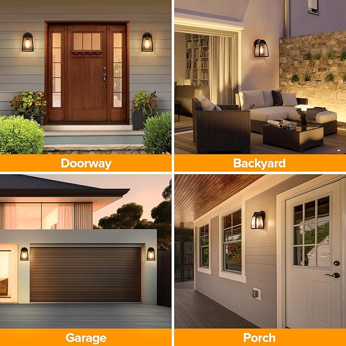 LUTEC Outdoor Wall Light Fixtures Exterior Waterproof Wall Lantern with Clear Glass Shade Aluminum Modern Matte Black Porch Sconce Outdoor Lighting for Garage Entryway Yard