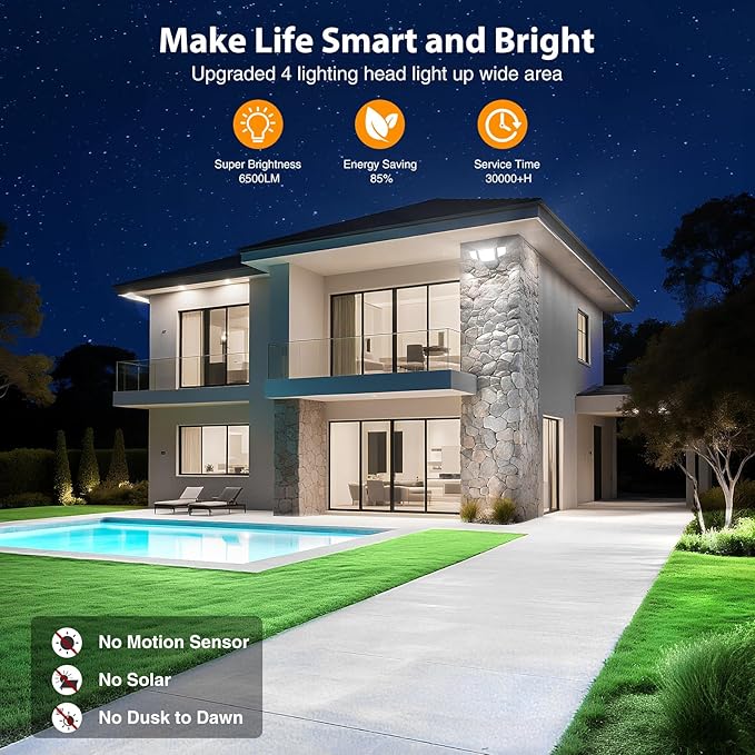 Onforu 65W Smart LED Flood Lights Outdoor 6500LM Brightness Adjustable APP Control Tunable 2700K-6500K WiFi Alexa Security Lights with Timer &amp 4 Lighting Head Exterior Floodlight for Yard Gara