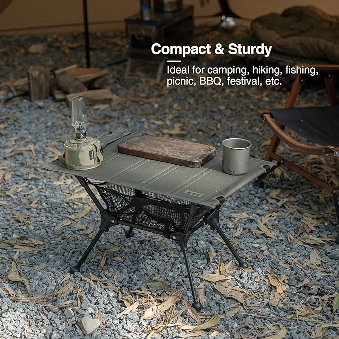 ONETIGRIS Dipper Camping Table Lightweight Portable Folding Table with Mesh Storage Net High/Low Options Ideal for Camping Hiking Tailgating Beach Picnic Travel Backyard