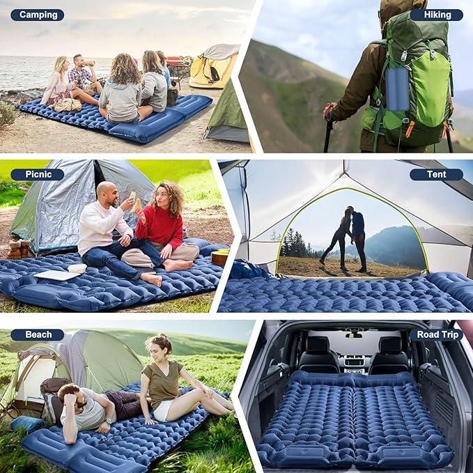 Camping Sleeping Pad | Ultra Lightweight &amp Compact | Ergonomic Camping Mattress for Indoor &amp Outdoor Use | Portable Sleeping Mat with Built-in Foot Pump &amp Pillow for Camping Hiking Trave