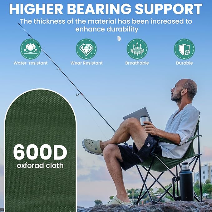 4 Pack Folding Camping Chairs for Adults Foldable Portable Beach Chairs with Carry Bag &amp Cup Holder Compact Design for Camping Beach Picnics and Fishing Supports 300LBS（Green）