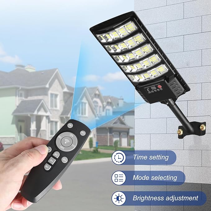 4-Pack Solar Street Lights 30000lm Outdoor Flood Light with Dual Motion Sensors Dusk to Dawn IP66 Waterproof Solar Powered Parking Lot Light with Remote Control 6500k Dimmable Security Lamp