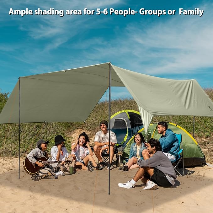 GEERTOP Portable Large 17 x 10 ft Waterproof Backpacking Tarp with10M LED String Lights Outdoor Emergency Tarp Kit for Camping