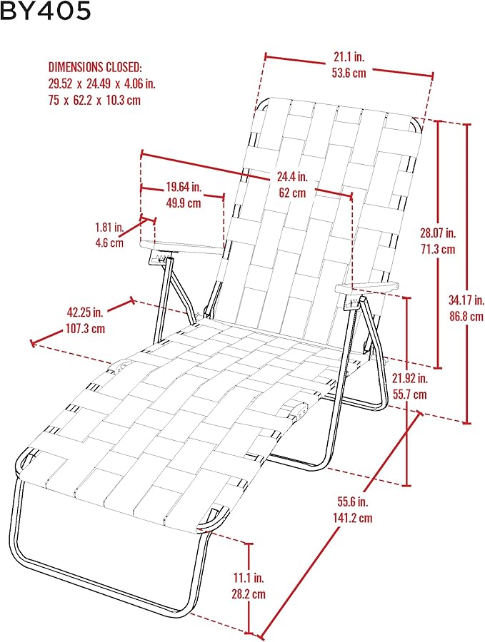 Camp &amp GO 4-Position Folding Web Lawn Chair Outdoor Lounger Blue/White undefined/White