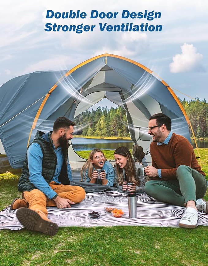 JOYTUTUS SUV Tent for Camping with Rainfly Double Door Design Car Tent with Aluminum Poles SUV Tailgate Tent with Waterproof PU2000mm Double Layer for 4-8 Person Orange