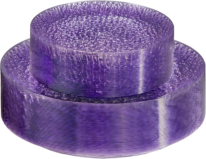 Rubtlamp 60PCS Purple Plastic Plates Purple Disposable Party Plates Heavy Duty Plastic With Hammered Fancy Disposable Platos Include 30 Dinner Plate 30 Cake Plate For Parties Wedding
