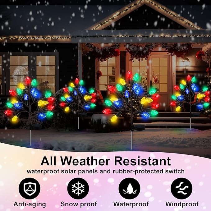 2 Pcs Christmas Solar Pathway Lights Outdoor Decorations 28 Christmas Stake Lamp Yard Waterproof 8 Modes 20 LED Pine Cones Tree for Walkway Path Garden Patio Decor