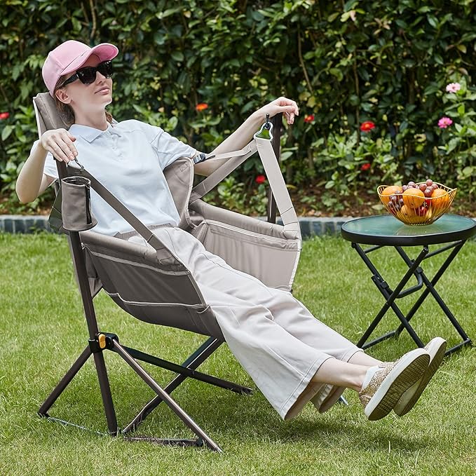 TIMBER RIDGE Hammock Camping Chair with Adjustable Backrest Heavy Duty Folding Hammock Chair Supports 300lbs Portable Hammock Chair for Camping Travelling and Patio Tan