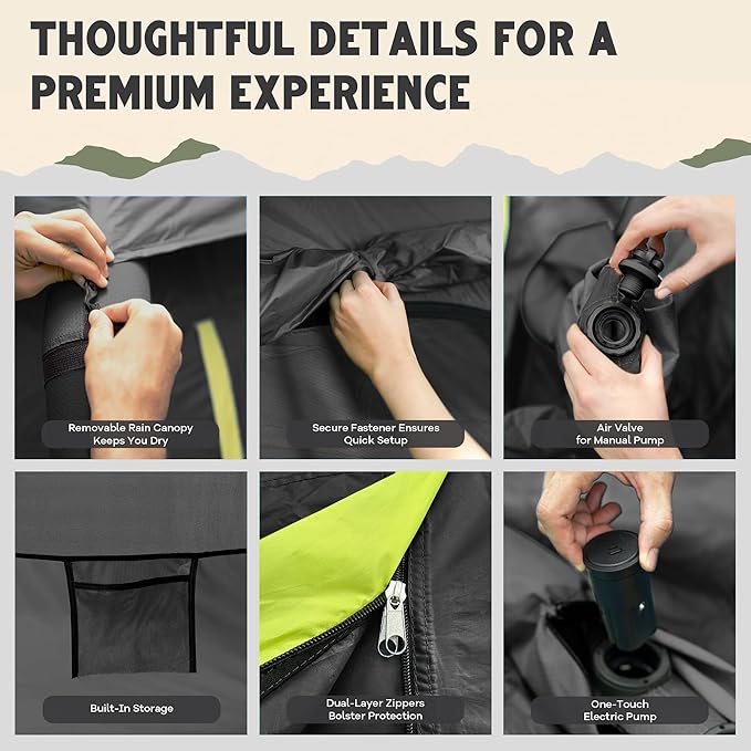 CloudCamp Inflatable Tents for Camping- 6 People Waterproof Oxford Fabric(210D) Quick Setup Air Tent with Manual &amp Battery Pump UV Protection 4-Season Inflatable Tent
