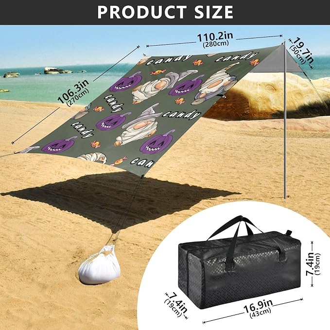 Beach Tent Sun Shelter Candy Purple Pumpkin Lightweight &amp Easy Setup Beach Shade Canopy for Camping Fishing