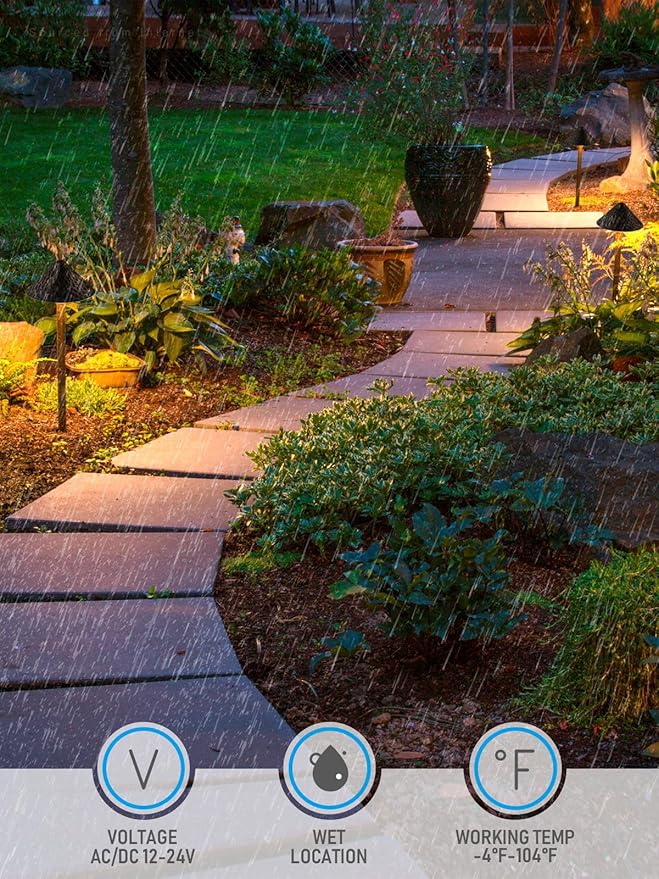 LEONLITE LED Landscape Path Light 3W 147LM 12-24V AC/DC ETL CRI90+ Wired Outdoor LED Walkway Light Unique Vintage Golden Texture Aluminum Construction Low Voltage Pathway Lights 3000K Pack of 4
