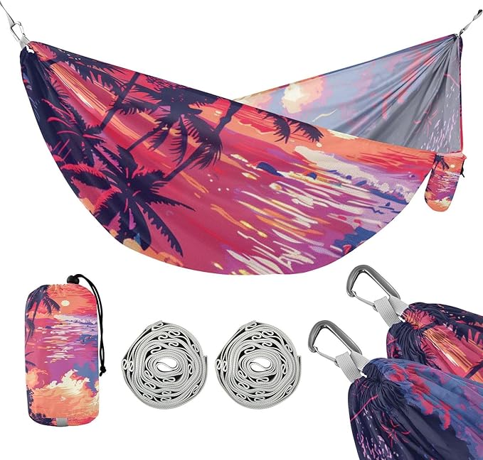 Tropical Hawaiian Beach Outdoor Hammocks with Hanging Rope Hanging Hammock for Outside Beach Patio Garden