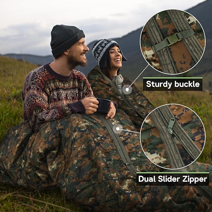 Mirzoyan Woobie Blanket Military Poncho Liner Camo Insulated Camping Woobie Blanket for Outdoor Hiking (Woodland Digital with Zipper)