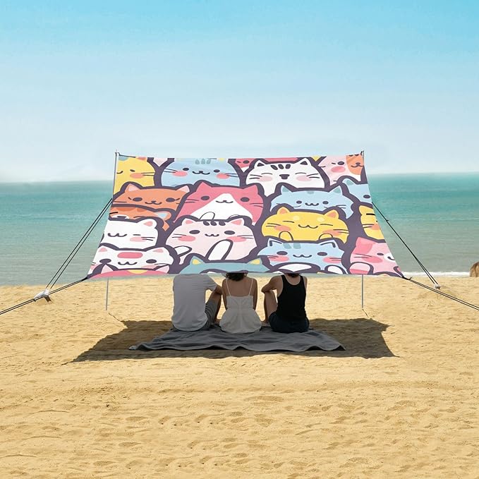 Rainbow Cats Camping Sun Shelter Beach Tent Portable Beach Sun Shade Outdoor Canopy for Camping Trips Fishing Picnic
