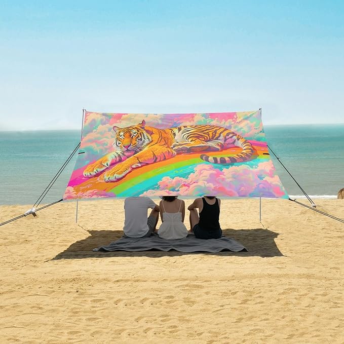 Camping Sun Shelters Animal Tiger in Rainbow Beach Canopy 126 * 110.2in