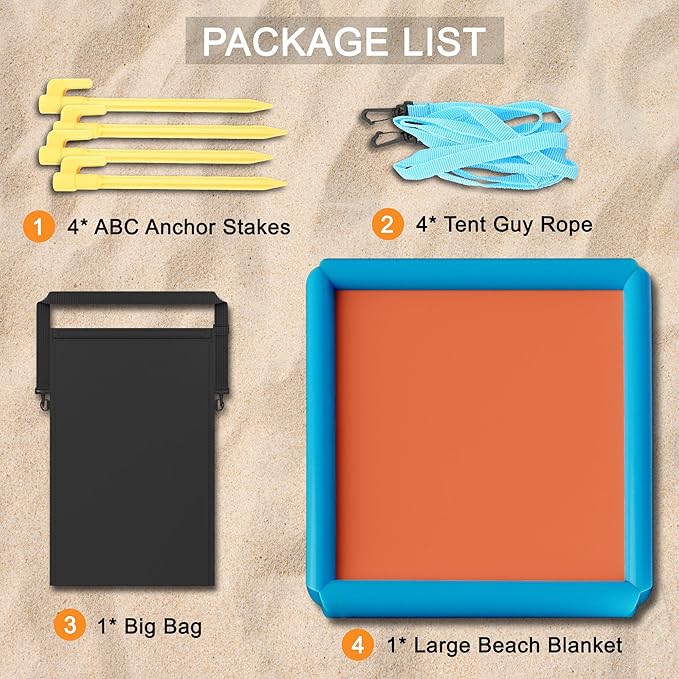 2-in-1 Sand Free Beach Blanket &amp Tent - 79x83 Waterproof Picnic Blanket with Inflatable Pillows No Pump Quick Inflation Fits 6-10 Seated/4-6 Reclined for Family Camping Travel Backyard