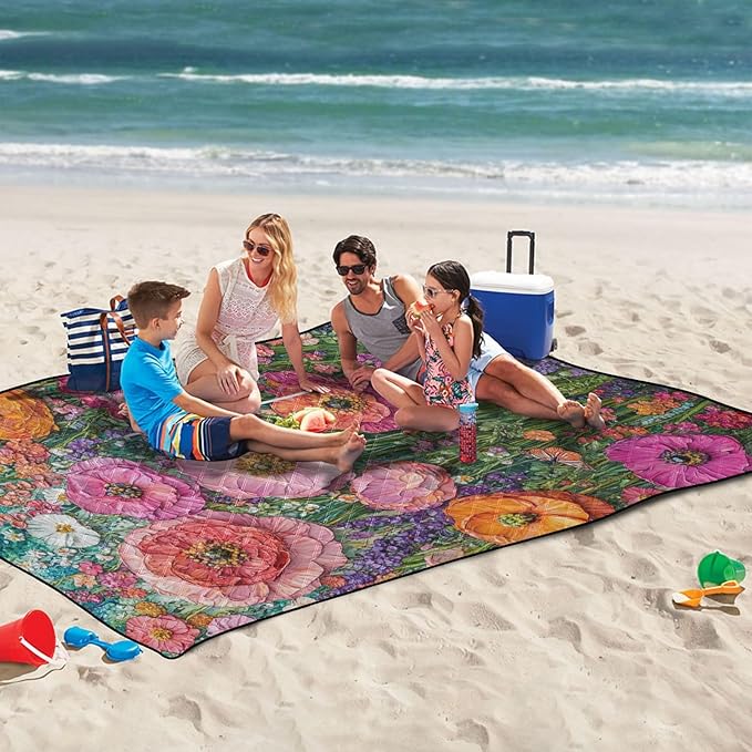 KLL Multi-flowers Waterproof Outdoor picnic mat XXL Picnic Camping Floor Mat for Grass Picnic Items cobija de picnic