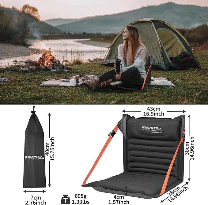 EULANT Lightweight Inflatable Folding Seats for Camping Chair with Back Support and Adjustable StrapsFoldable Bleacher Chairsfor Camping Hiking Sporting Events and Park