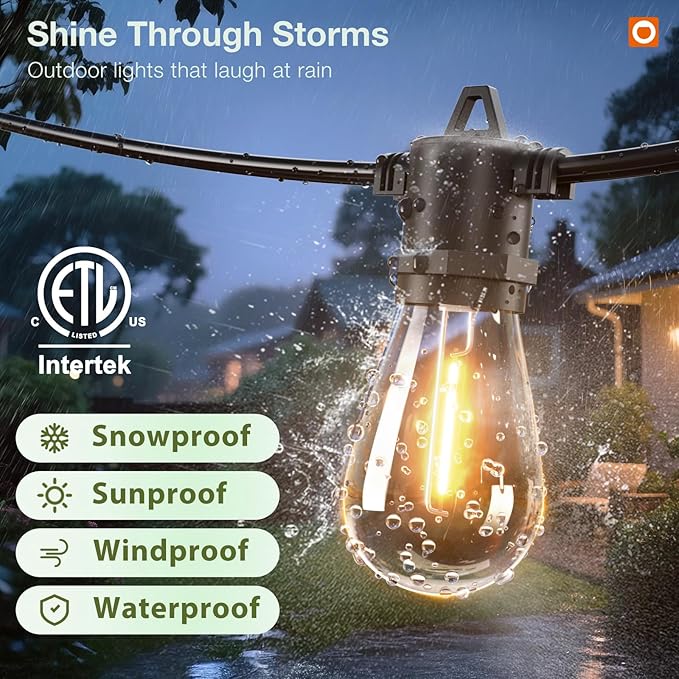 addlon 50FT LED Outdoor String Lights Remote Dimmable Patio Lights with Timer &amp 3 Lighting Modes 16 Shatterproof Edison Bulbs Waterproof Connectable String Lights for Outside Backyard Party Déc