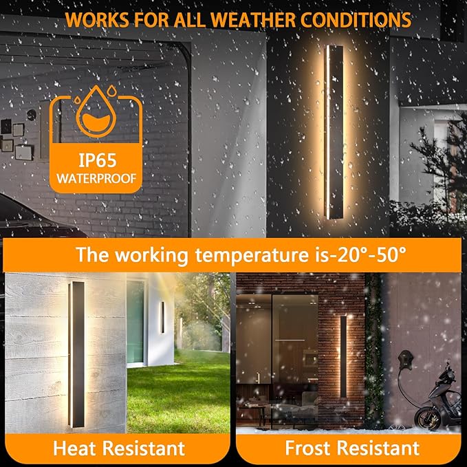 Modern Outdoor Lights Fixture92.5inch Exterior Porch Lights Fixture Wall Mount3000K Rectangular Black Linear Long LED Outdoor Entrance Wall Sconce Lighting for GarageFront Door