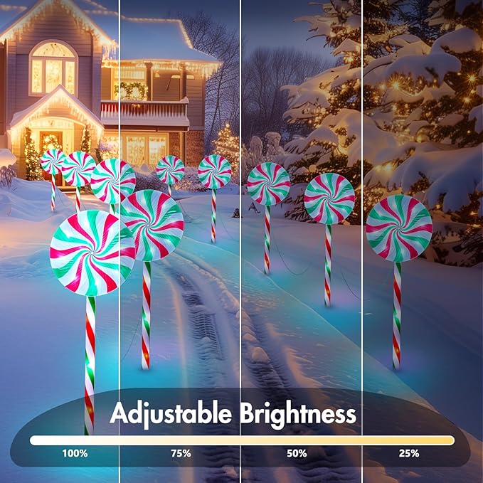 Brightown 6 Pack Lollipop Christmas Pathway Lights Outdoor - 27IN 120 LED Candy Cane Lights with 8 Lighting Modes Waterproof Christmas Light Outdoor Decoration for Lawn Yard Walkway White
