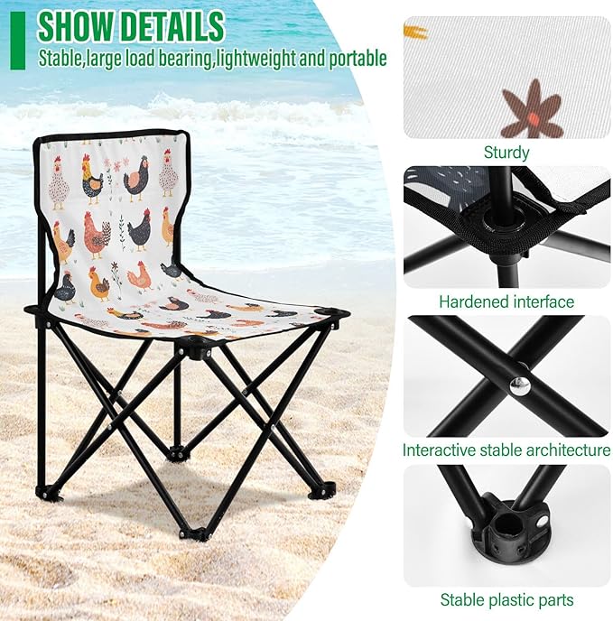 Cartoon Chicken Foldable Camp Chairs Ultra-Lightweight Beach Chairs for Adults Carry Bag Included for Camp