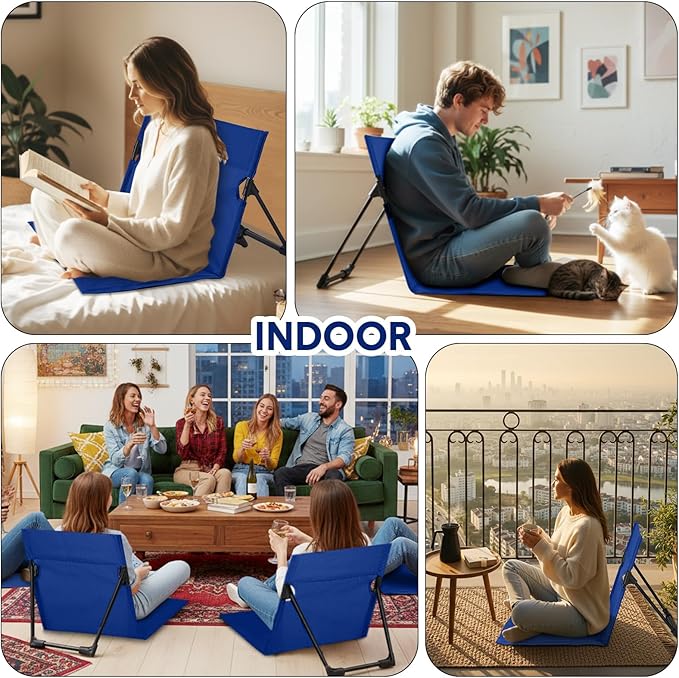 Jetec Foldable Floor Backrest Chair Portable Camping Chair with Storage Bag Light Weight Lazy Seat for Indoor Outdoor Bed Ground Park Lawn Concerts Beach Hiking