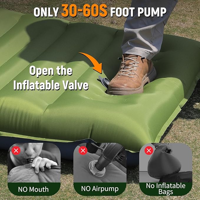 Camping Sleeping Pad Thick 5 Inch Camping Mat with Pillow Built-in Foot Pump Ultralight Inflatable Sleeping Pads for Camping Backpacking Hiking Tent