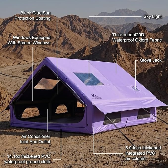 Inflatable Camping Tents 8-10 Person129 Square Feets Large Inflatable Camping Tent with Stove JackBlow up Tent with Mesh Windows &amp Pump