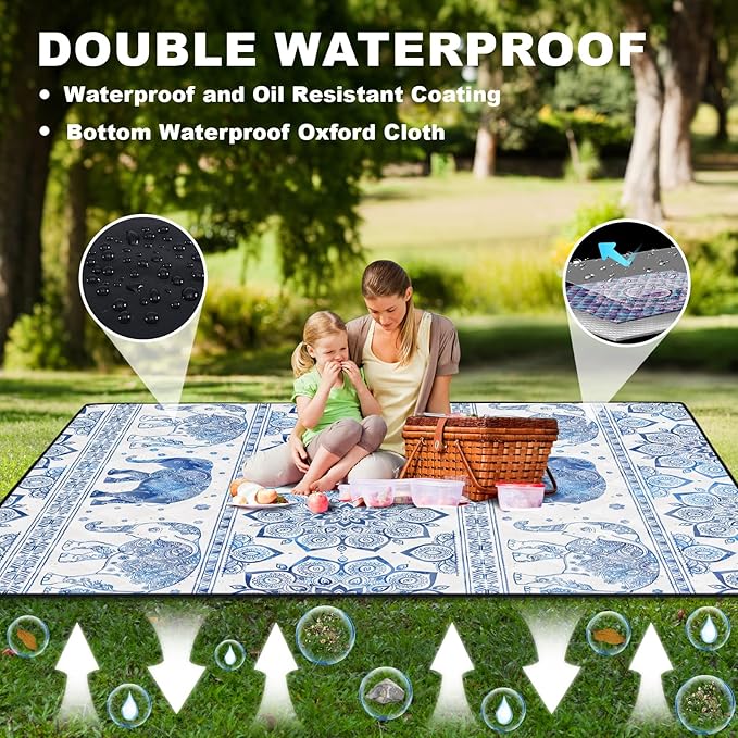 60x80 Picnic Blankets Outdoor Waterproof Beach Blanket Sand Repellent Packable Family Park Lawn Yard Play Mat Traveling Road Trips Organization Patio Garden Glamping Rv Gear Festival Gifts