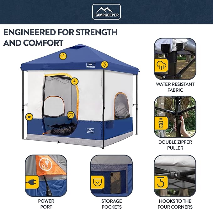 KAMPKEEPER 6 Person Camping Tent 10x10 Pop Up Canopy Tent with Camping Inner Tent Converts 10'x10' Straight Leg Canopy into Camping Tent–Fully Vented Roof(Canopy &amp Frame Included)