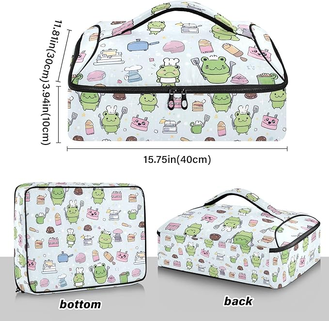 Casserole Carrier Frog PatternInsulated Casserole Carrier for Hot or Cold Food Thermal Lunch Tote for Potluck Parties Picnic Beach Fits 9 x 13 Inches Baking Dish