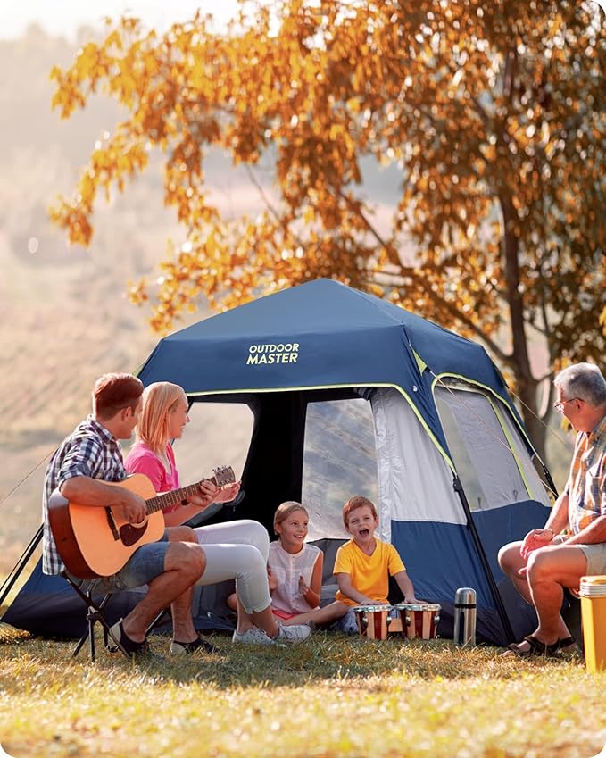 OutdoorMaster Updated Camping Tents 4/6 Person Camping Tent with Blackout Shelter Technology Easy Setup in 60 Seconds Weatherproof Pop Up Tent with Top Rainfly Instant Cabin Tent
