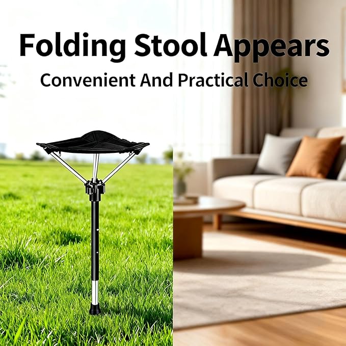Adjustable Telescopic Folding Stool - Single Leg with Seat Portable Chair with Lightweight &amp Heavy-Duty Support Collapsible Cane for Outdoor Travel Hiking Adults (Single Leg)