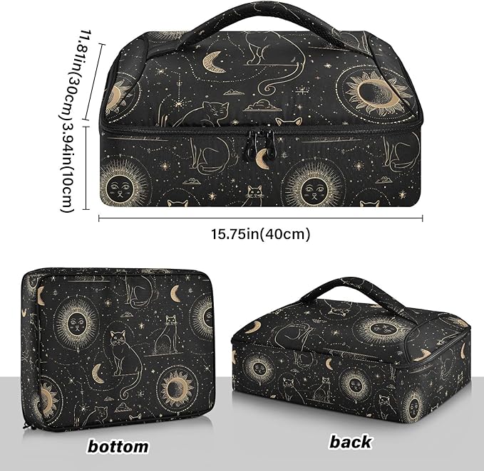 Casserole Carrier Pattern Golden Thread Cat and SunInsulated Casserole Carrier for Hot or Cold Food Thermal Lunch Tote for Potluck Parties Picnic Beach Fits 9 x 13 Inches Baking Dish