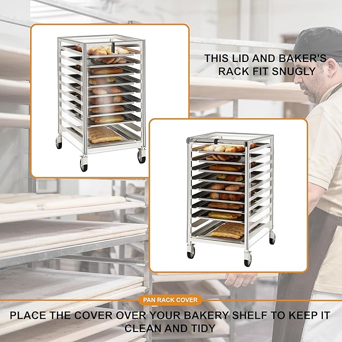 Commercial Bread Rack Cover - 10 Tier Sheet Pan Rack Cover with Zipper 23 W x 28 D x 32 H Clear PVC Waterproof