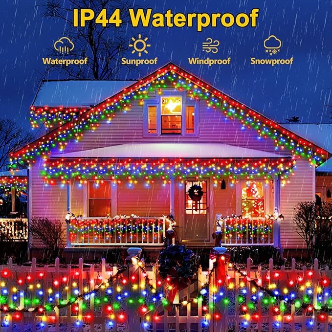 Hezbjiti 400LED Christmas Icicle Lights - 33FT Dark Green Wire with 8 Modes &amp 75 Drops for Outdoor Decor